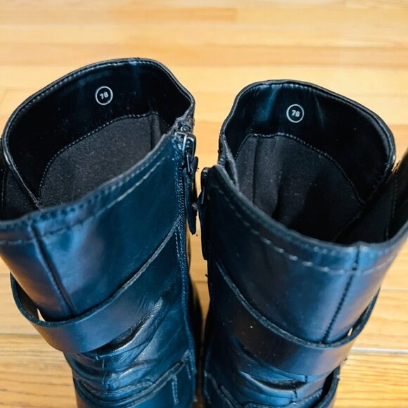 EARTH Women's Everwood Boots 7B Black Leather Mid-Calf Side Zipper Biker Moto - Picture 7 of 16